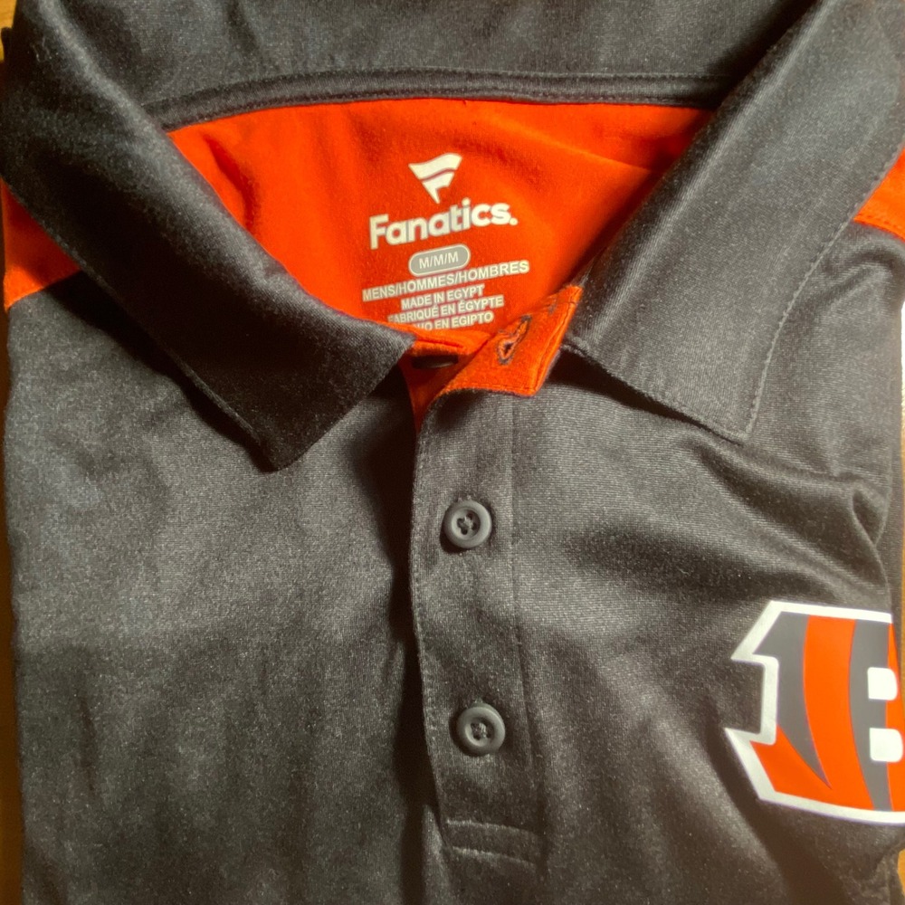 Cincinnati Bengals NFL Fanatics Polo Shirt Mens Medium Black Orange Performance